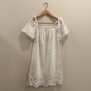 Madewell White Off-Shoulder Lace Hem Cotton Mini Dress